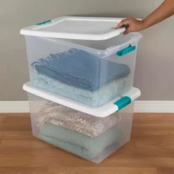 Sterilite Storage System Solution With 106 Quart Clear Stackable Storage Box Organization Containers With White Latching Lid