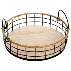 Juvale 2 Pack Round Wooden Wire Basket Trays With Handles, Farmhouse Decor (2 Sizes) -IRIS Storage Deals Store GUEST 0125963e a99c 4c7d 962d 258d24ad509a