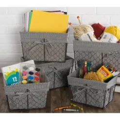 Design Imports Set Of 5 Rustic Bronze Chicken Wire Ticking Stripe Liner Baskets Black/White -IRIS Storage Deals Store GUEST 03cdbf72 8ead 4869 9e1a e59f34f92024