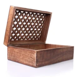 Mela Artisans Wood Keepsake Box With Hinged Lid In Trellis Design Medium Polish Finish Extra Large