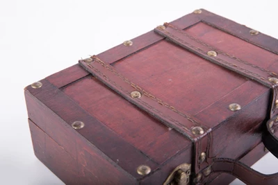 Vintiquewise Antique Style Small Wooden Suitcase With Leather Straps And Handle 3 Vintiquewise Antique Style Small Wooden Suitcase With Leather Straps And Handle - Image 3