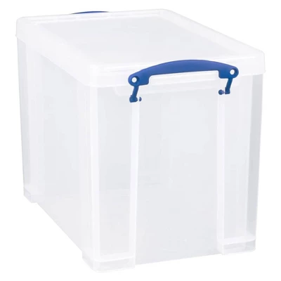 Really Useful Box 19 Liter Plastic Stackable Storage Container W/ Snap Lid & Built-In Clip Lock Handles For Home & Office Organization, Clear (4 Pack) 1 Really Useful Box 19 Liter Plastic Stackable Storage Container W/ Snap Lid & Built-In Clip Lock Handles For Home & Office Organization, Clear (4 Pack)