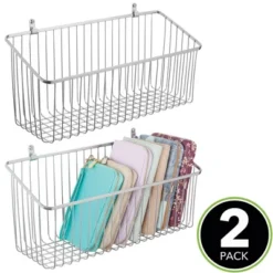 MDesign Metal Wall Mount Hanging Basket For Home Storage, 2 Pack