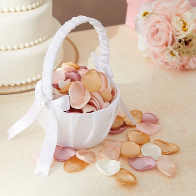 Juvale White Flower Girl Basket For Wedding Reception Rose Petals, Cute Satin Bowknot With Pearl Design (8.7 X 5.2 X 4.2 In) 1 Juvale White Flower Girl Basket For Wedding Reception Rose Petals, Cute Satin Bowknot With Pearl Design (8.7 X 5.2 X 4.2 In)