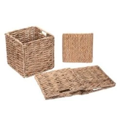 Set Of 2 Handmade Wicker Baskets - 12-Inch Square Foldable Storage Bins With Handles - Made Of Hand-Twisted Water Hyacinth By Villacera (Natural) -IRIS Storage Deals Store GUEST 058c7e77 16a4 45a9 acec 5d3ea81bd5d4