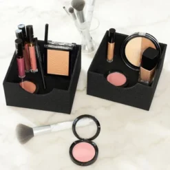 Household Essentials Set Of 2 Square Drawer Trays Black Linen