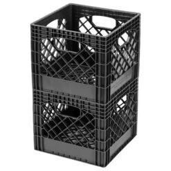 Juggernaut Storage 16 Quart Indoor Outdoor Stackable Heavy-Duty Storage Milk Dairy Crate With Handles For Home, Office, Or Garage, Black (2 Pack)