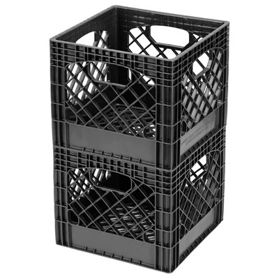 Juggernaut Storage 16 Quart Indoor Outdoor Stackable Heavy-Duty Storage Milk Dairy Crate With Handles For Home, Office, Or Garage, Black (2 Pack) 1 Juggernaut Storage 16 Quart Indoor Outdoor Stackable Heavy-Duty Storage Milk Dairy Crate With Handles For Home, Office, Or Garage, Black (2 Pack)