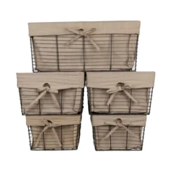 Design Imports Set Of 5 Vintage Gray Wire Liner Baskets Taupe -IRIS Storage Deals Store GUEST 069ed489 00ba 45b4 b934 139bcbabac4b