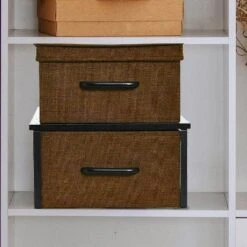 Household Essentials Stacking Storage Boxes With Laminate Top Black Oak