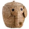 Wind & Weather Woven Water Hyacinth Elephant Storage Basket With Lid