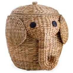 Wind & Weather Woven Water Hyacinth Elephant Storage Basket With Lid