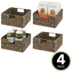 MDesign Hyacinth Kitchen Storage Basket With Handles, 4 Pack