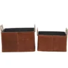 Set Of 2 Large Leather Storage Baskets Brown - Olivia & May