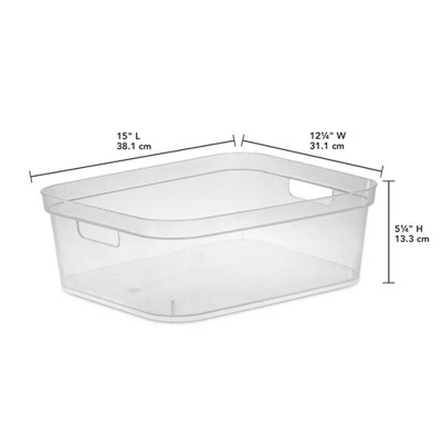 Sterilite 5.25 X 12.25 X 15 Inch Medium Modern Storage Bin W/ Comfortable Carry Through Handles & Banded Rim For Household Organization, Clear 24 Pack 2 Sterilite 5.25 X 12.25 X 15 Inch Medium Modern Storage Bin W/ Comfortable Carry Through Handles & Banded Rim For Household Organization, Clear 24 Pack - Image 2