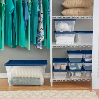 Sterilite Stackable 56 Quart Clear Home Storage Box With Handles And Marine Blue Lid For Efficient, Space Saving Storage And Organization (8 Pack) 4 Sterilite Stackable 56 Quart Clear Home Storage Box With Handles And Marine Blue Lid For Efficient, Space Saving Storage And Organization (8 Pack) - Image 4