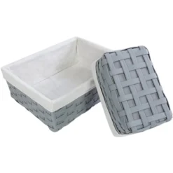 Juvale 5-Piece Grey Woven Nesting Baskets With Cloth Lining For Storage, Small Decorative Lined Rectangular Wicker Bins Set For Organizing (3 Sizes) -IRIS Storage Deals Store GUEST 09cf90c5 054b 4ed6 a350 9bf01a751f35