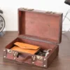 Vintiquewise Antique Style Small Wooden Suitcase With Leather Straps And Handle