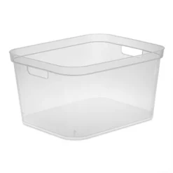 Sterilite 8.25x12.25x15 Inch Modern Polished Storage Bin W/ Comfortable Carry Through Handles & Banded Rim For Household Organization, Clear