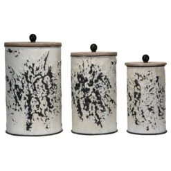 Set Of 3 Cream And Gray Floral Metal Decorative Storage Canisters - Foreside Home & Garden -IRIS Storage Deals Store GUEST 0a6e4f62 ee76 4468 8366 51b5e95f5be3