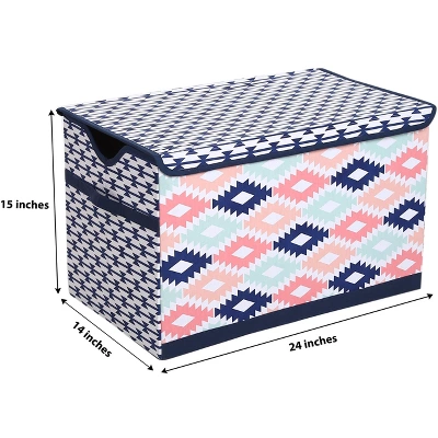 Bacati - Emma Aztec Design Coral/Mint/Navy Storage Toy Chest 1 Bacati - Emma Aztec Design Coral/Mint/Navy Storage Toy Chest