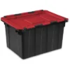 Sterilite 12 Gallon/45 Liter Hinged Lid Industrial Tote, Red Lid (12 Pack)