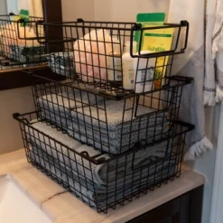 Set Of 3 Storage Bins - Basket Set For Toy, Kitchen, Closet, And Bathroom Storage - Small, Medium, And Large Shelf Organizers By Home-Complete (Black) -IRIS Storage Deals Store GUEST 0d998a96 6b72 47e5 a225 0c13a333eb76