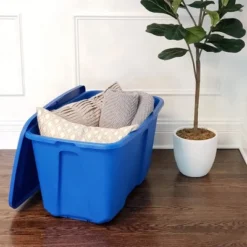 Homz 32 Gallon Large Standard Stackable Plastic Storage Container Bin With Secure Snap Lid For Home Organization, Blue, (2 Pack) -IRIS Storage Deals Store GUEST 0df785c7 7c7a 4ad3 b649 0a8f802a1426