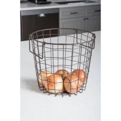 12"x 12"x 10" Small Round Metal Basket Bronze - Design Imports