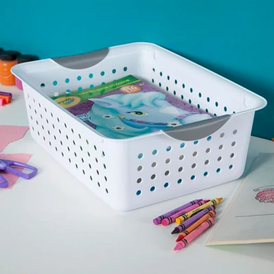 Sterilite Ultra Ventilated Open Top Plastic Storage Organizer Basket With Gray Contoured Carrying Handles 3 Sterilite Ultra Ventilated Open Top Plastic Storage Organizer Basket With Gray Contoured Carrying Handles - Image 3