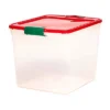 HOMZ 31 Quart Medium Latching Stackable Clear Plastic Holiday Decorations Storage Container Bin With Red Lid And Green Latch, 4 Pack