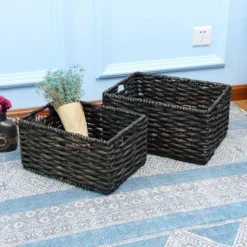Hastings Home Handmade Rectangular Twisted Wicker Baskets - Set Of 2 - Black -IRIS Storage Deals Store GUEST 1099ddf9 acac 4365 bb7f e7170f50e842