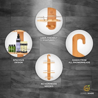 JumblWare Bamboo Shower Caddy, Hanging 3-Tier Shower Organizer 2 JumblWare Bamboo Shower Caddy, Hanging 3-Tier Shower Organizer - Image 2