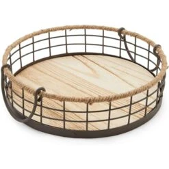 Juvale 2 Pack Round Wooden Wire Basket Trays With Handles, Farmhouse Decor (2 Sizes) -IRIS Storage Deals Store GUEST 10a669fd d8bf 42b2 b22c 025c2aac04b2