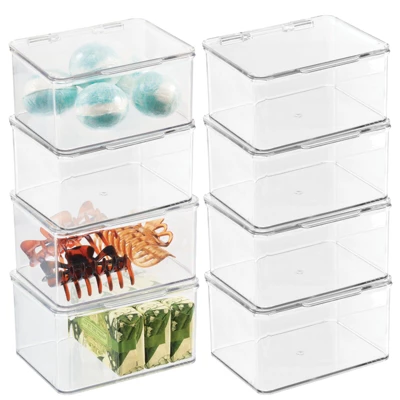 MDesign Plastic Stackable Bathroom Organizer Bin, Hinged Lid - 8 Pack 7 MDesign Plastic Stackable Bathroom Organizer Bin, Hinged Lid - 8 Pack - Image 7