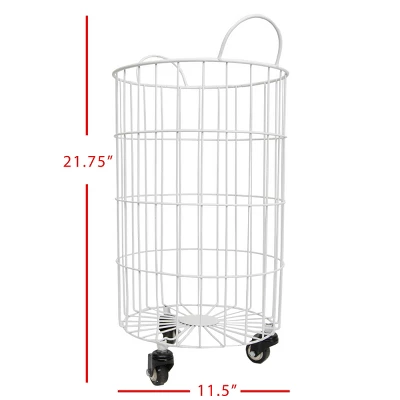 White Metal Rolling Basket - Foreside Home & Garden 5 White Metal Rolling Basket - Foreside Home & Garden - Image 5