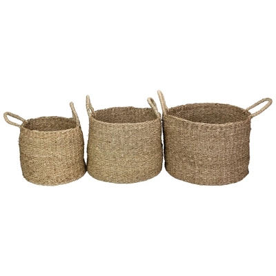 Northlight Set Of 3 Natural Beige Round Seagrass Table And Floor Baskets 2 Northlight Set Of 3 Natural Beige Round Seagrass Table And Floor Baskets - Image 2