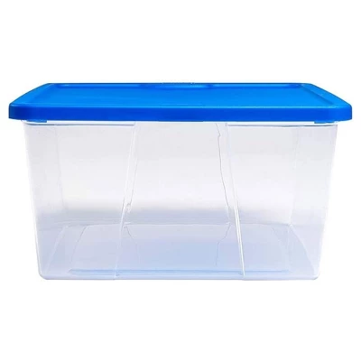 Homz Snaplock 12-Quart Plastic Multipurpose Stackable Storage Container Bins With Blue Snaplock Lid For Home And Office Organization, Clear (4 Pack) 3 Homz Snaplock 12-Quart Plastic Multipurpose Stackable Storage Container Bins With Blue Snaplock Lid For Home And Office Organization, Clear (4 Pack) - Image 3