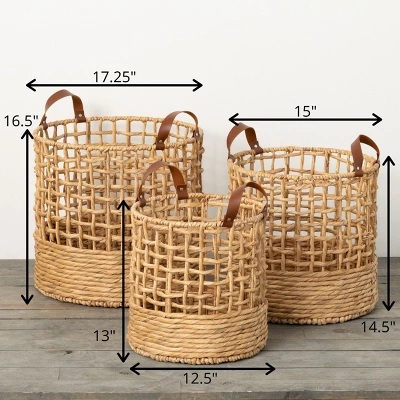 16.5"H Sullivans Open Weave Handled Baskets Set Of 3, Natural 3 16.5"H Sullivans Open Weave Handled Baskets Set Of 3, Natural - Image 3