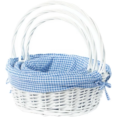 Wickerwise White Round Willow Gift Basket, With Gingham Liner And Handles 14 Wickerwise White Round Willow Gift Basket, With Gingham Liner And Handles - Image 14