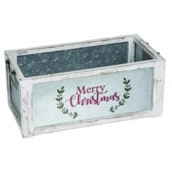 Transpac Metal 20 In. White Christmas Merry Container