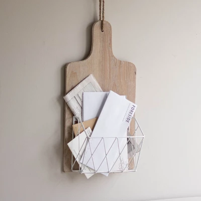 White Metal, Wood & Jute Wall Basket - Foreside Home & Garden 5 White Metal, Wood & Jute Wall Basket - Foreside Home & Garden - Image 5