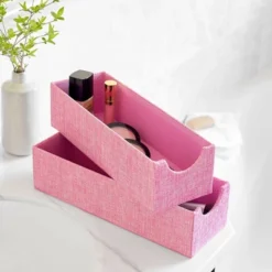 Household Essentials Set Of 2 Narrow Drawer Trays Carnation Pink