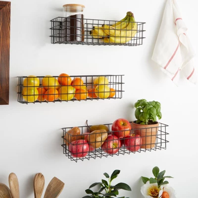 Farmlyn Creek 3 Pieces Black Wall Mounted Wire Baskets, Hanging Organizers For Kitchen Storage, Assorted Sizes 1 Farmlyn Creek 3 Pieces Black Wall Mounted Wire Baskets, Hanging Organizers For Kitchen Storage, Assorted Sizes