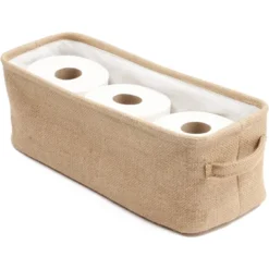 Juvale Brown Jute Fabric Storage Bin Basket Container Cubes Organizer With Handles Rectangular 16"x6"x5.25" -IRIS Storage Deals Store GUEST 173349a3 0950 4e68 8ab0 17780490f7e9