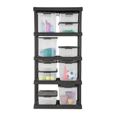 Sterilite 25 Qt ShelfTote Gray Lid Clear Base W/Gray Latches 4 Sterilite 25 Qt ShelfTote Gray Lid Clear Base W/Gray Latches - Image 4