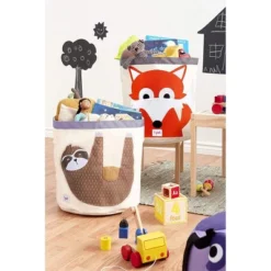 3 Sprouts Canvas Foldable Storage Laundry Or Toy Basket Bin For Baby, Toddlers, And Kids With Handles For Easy Transportation, Sloth