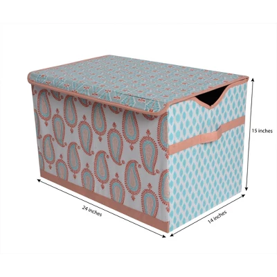 Bacati - Sophia Paisley Aqua/Coral Fabric Storage Toy Chest 1 Bacati - Sophia Paisley Aqua/Coral Fabric Storage Toy Chest