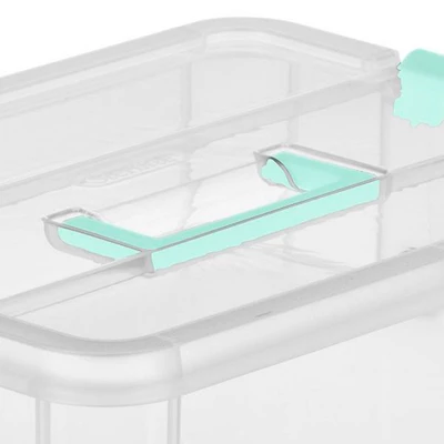 Sterilite Convenient Small Home 2-Tiered Layer Stack Carry Storage Box With Colored Accent Secure Latching Lid, Clear (4 Pack) 3 Sterilite Convenient Small Home 2-Tiered Layer Stack Carry Storage Box With Colored Accent Secure Latching Lid, Clear (4 Pack) - Image 3