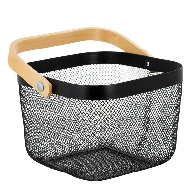 Simplify Mesh Tote With Bamboo Handle Black 1 Simplify Mesh Tote With Bamboo Handle Black